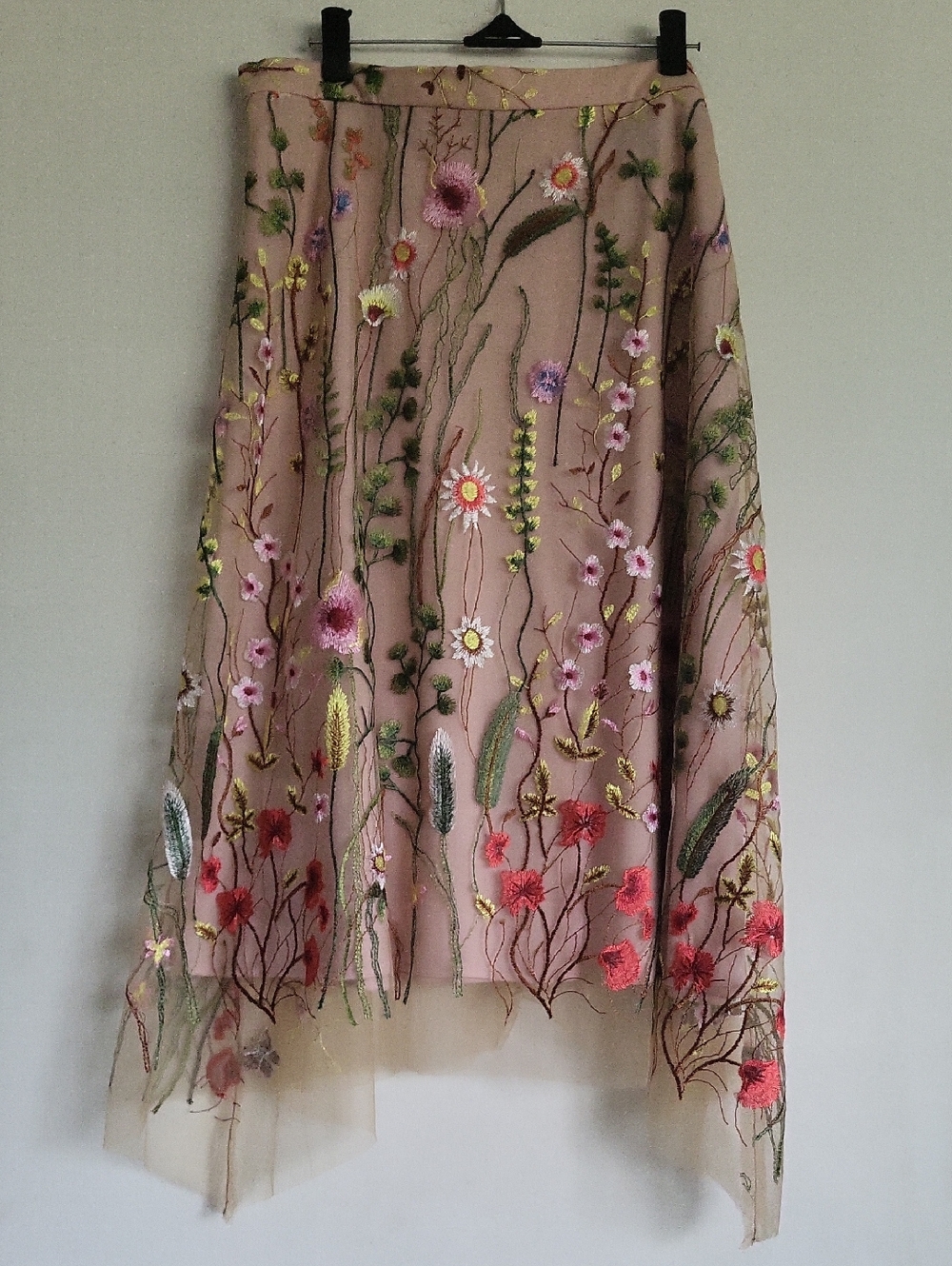 Eva Franco Anthropologie Floral Embroidered Skirt Blush Pink Size 12